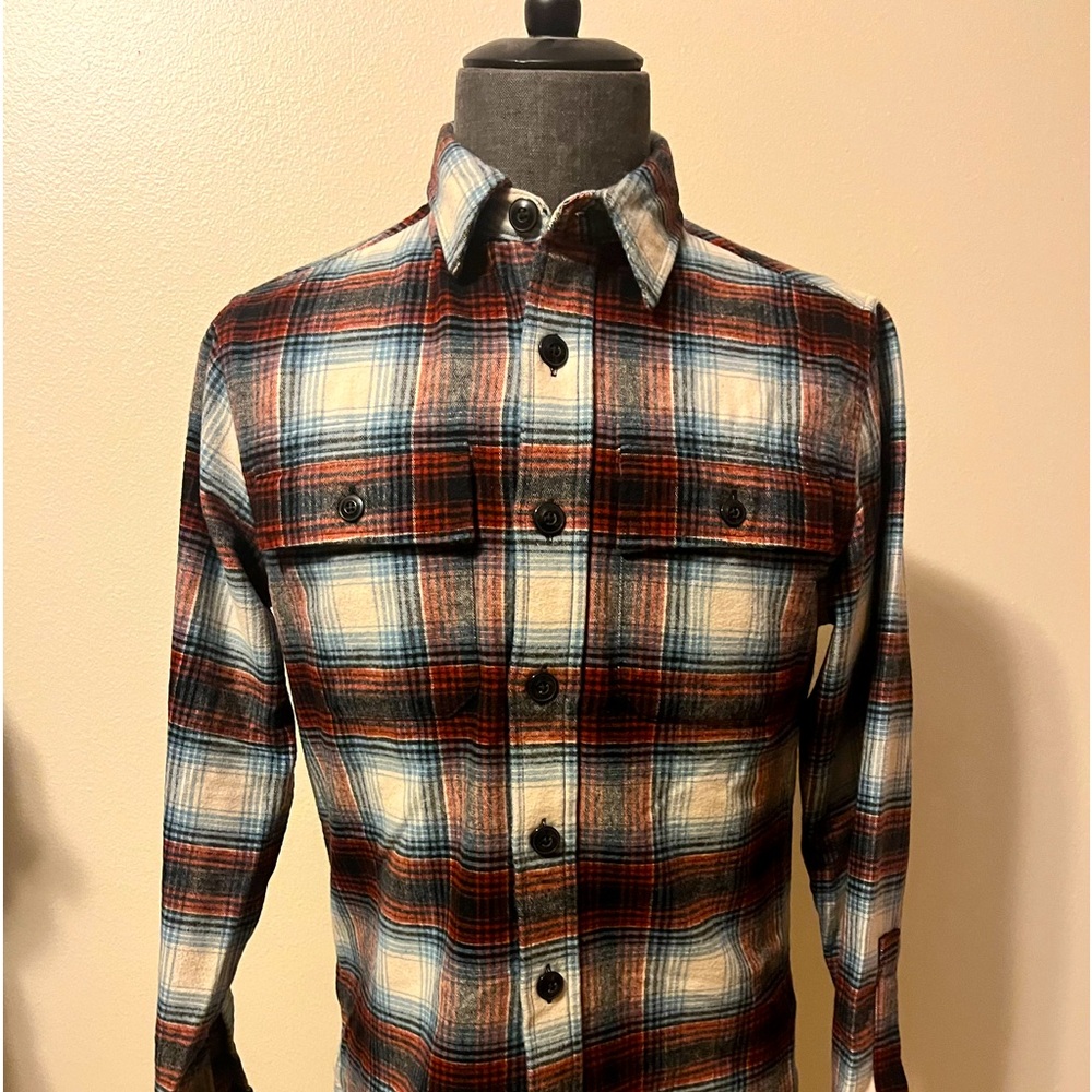 Beautiful thick LL Bean Sugnature Series Flannel Shirt Brown Rust Small Slim Fit